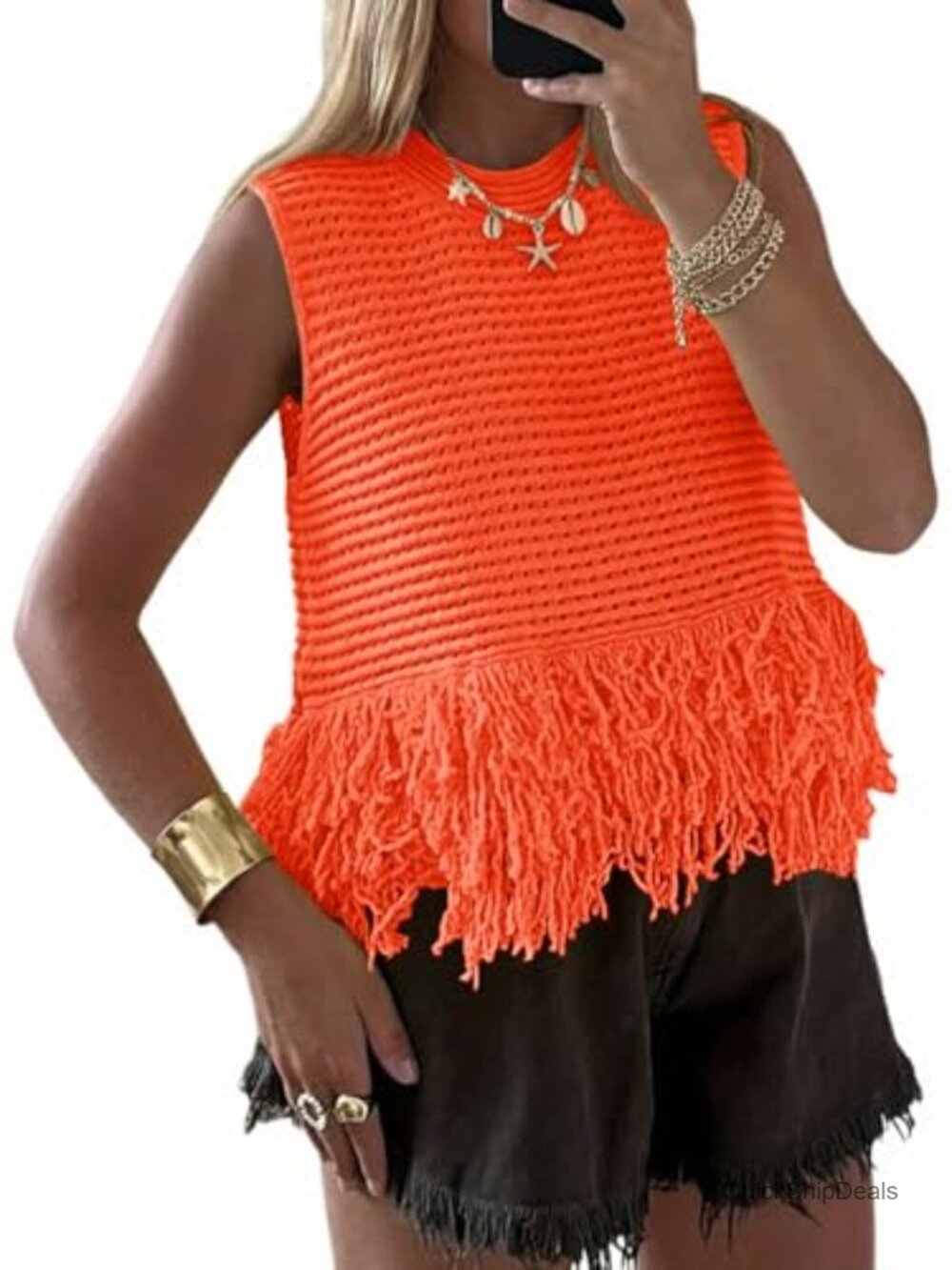 Crochet Fringe Tank Top Sleeveless Boho Summer Sweater Vest
